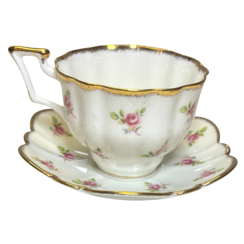 Salisbury Bone China Tea Cup And Saucer Roses Gold Trim Vintage England